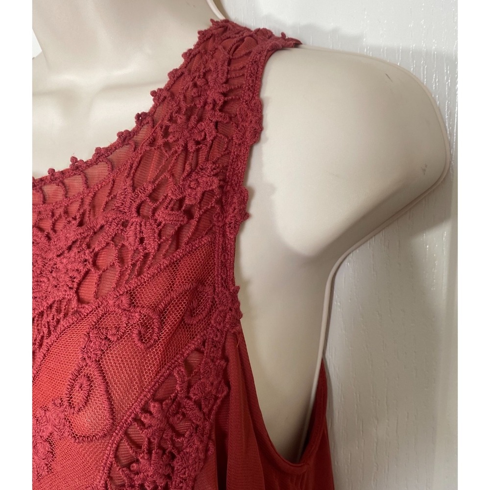 Ultra Pink Blouse L Rust Red Fairy Lace Sheer Back Romantic Festival Embroidery - Picture 5 of 14